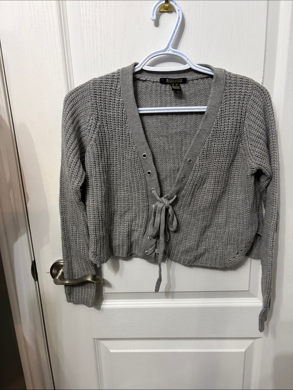 Banana Republic Light Gray Tie-Front Waffle Knit Cardigan